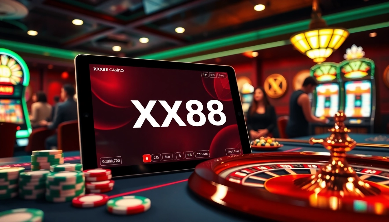 Experience the thrill of online gambling at XX88, featuring vibrant casino elements and exciting gameplay.