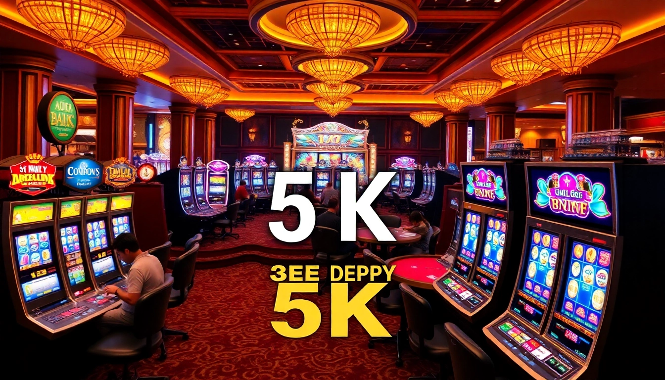Rasakan sensasi Slot Depo 5K dengan lampu kasino yang berwarna-warni dan permainan yang menarik.