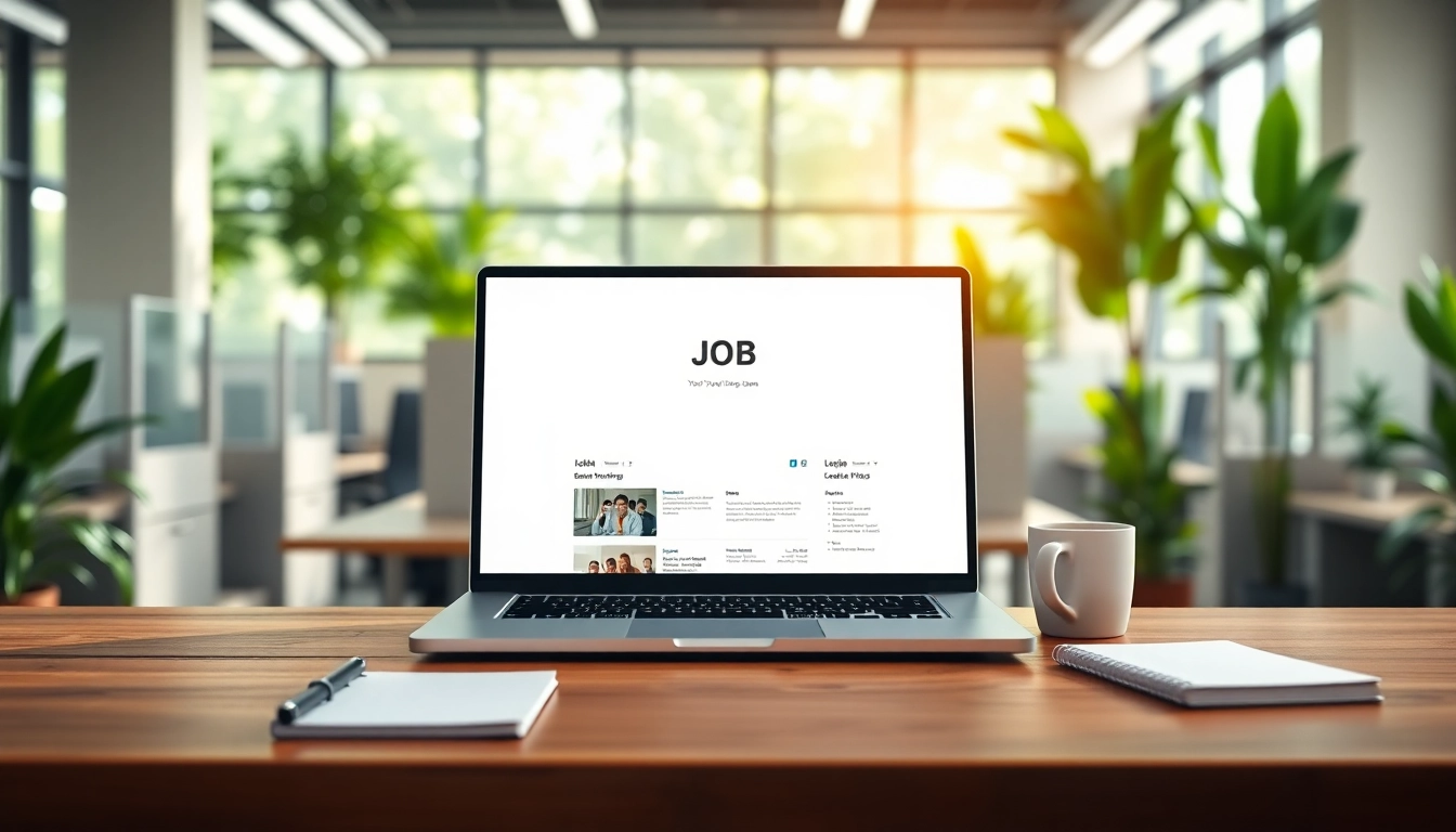 Post a sales job on a digital job board within a modern office setting.
