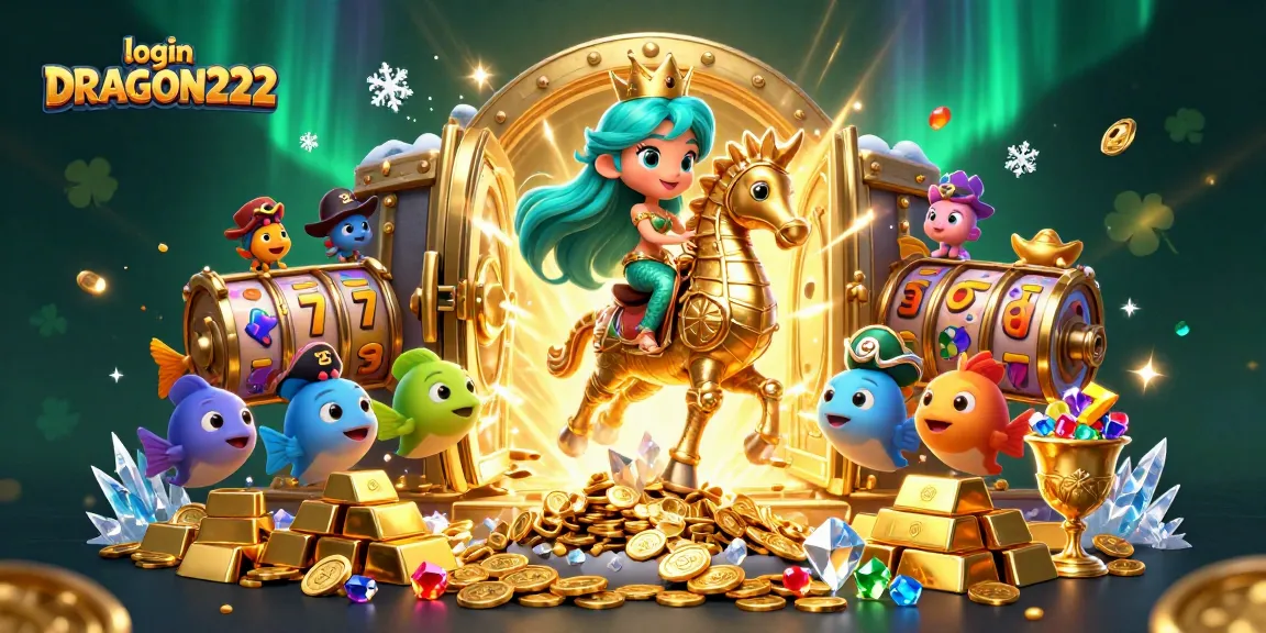 Spin and win with exciting slot gameplay at login DRAGON222, featuring vibrant casino elements and treasure.