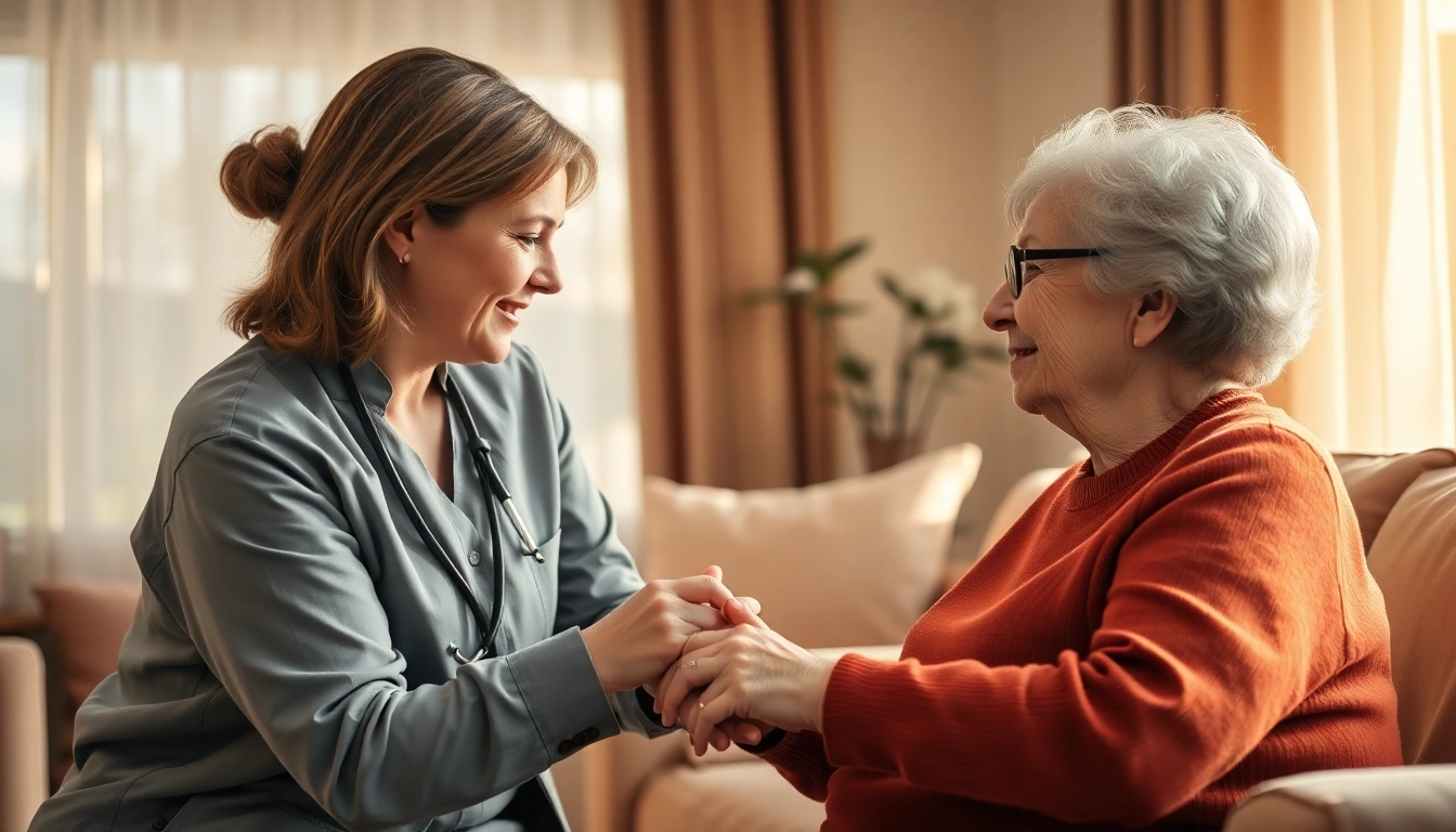 Caregiver provides compassionate senior care austin tx in a warm living room setting.