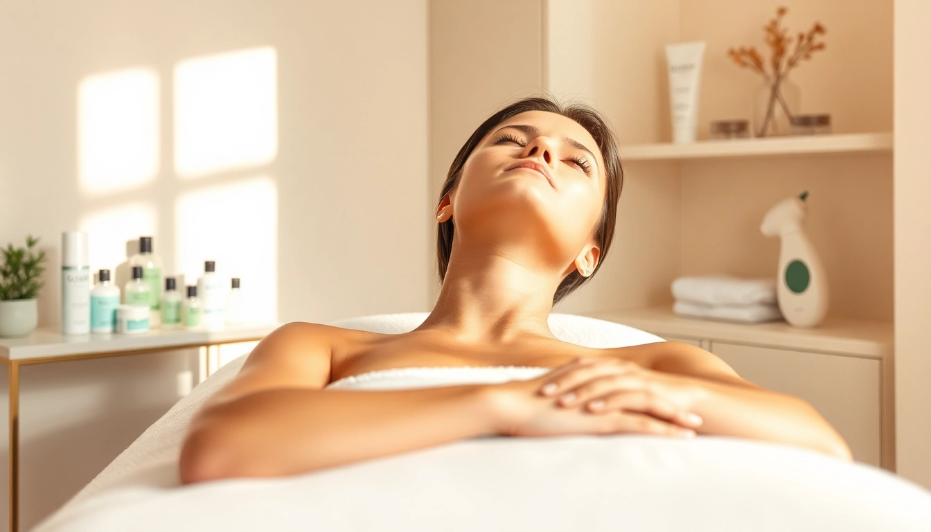 How to tighten neck skin: woman receiving a calming neck treatment in a serene spa environment.