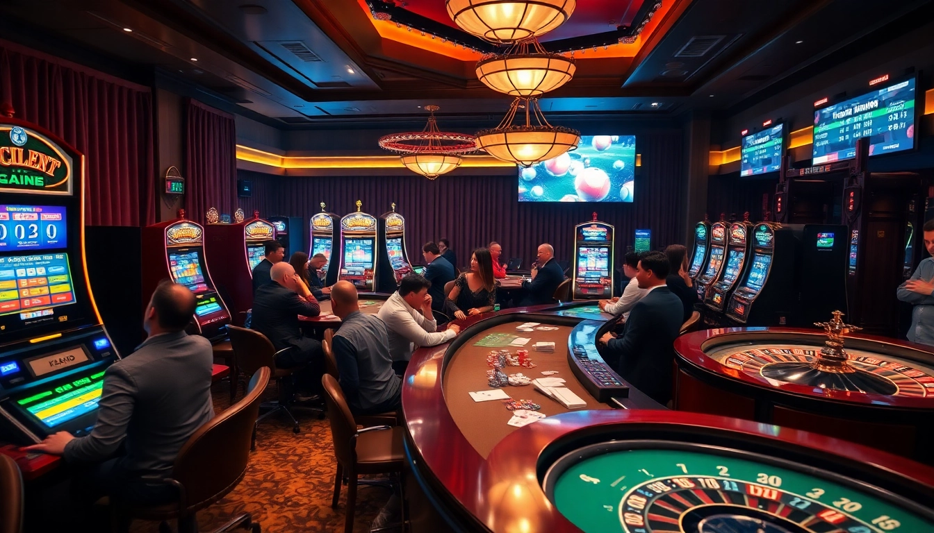 KQBD soccer scores displayed at a vibrant casino scene showcasing players engaged in thrilling gambling.