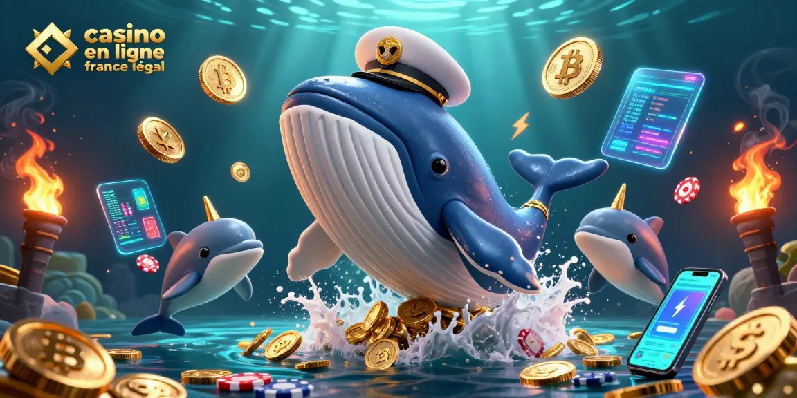 Illustration dynamique de casino en ligne légal en France avec des personnages marins et des éléments de jeux d'argent.