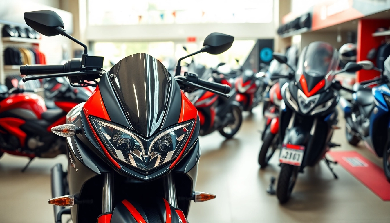 Motorrad fröhlich: Verkaufen Sie sorgt für begeistertete Motorradliebhaber im stilvollen Showroom.