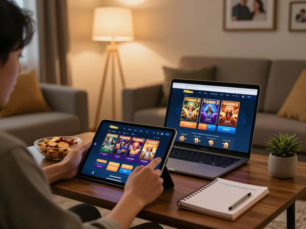 Engaging with 789win hiện đang mở on a tablet at home, showcasing an exciting online gambling experience.