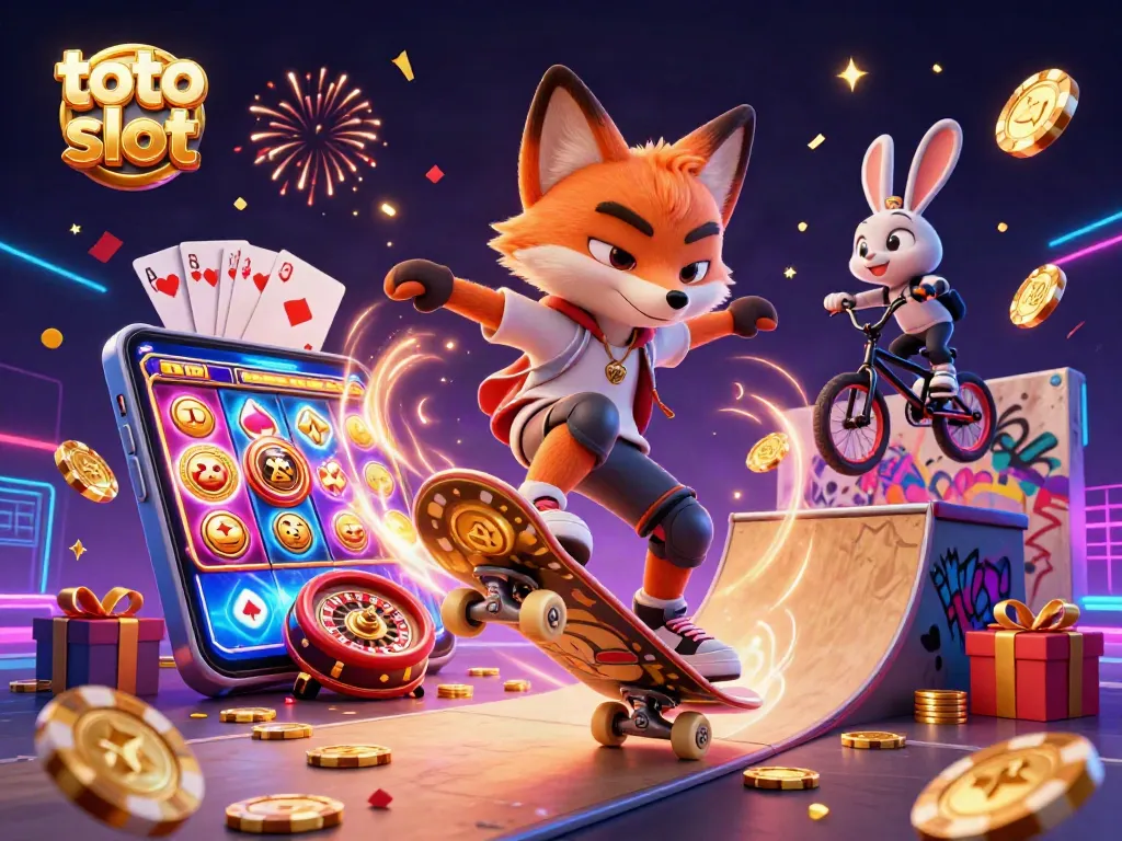 Menangkan toto slot dengan koin emas dan simbol kasino dalam ilustrasi 3D yang ceria.