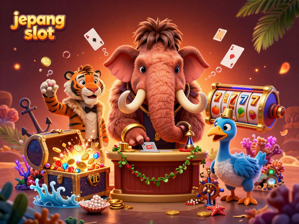 Spin the reels of the jepang slot with a mammoth bouncer, showcasing vibrant casino excitement.