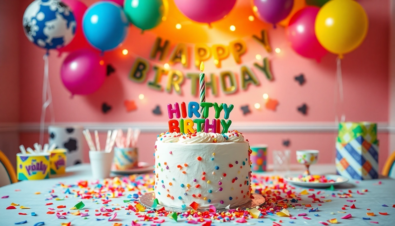 Decorated table showcasing a customizable birthday party setup with personalized details.