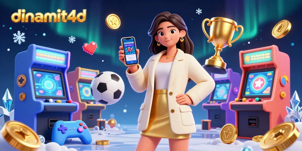 Engage with dinamit4d as an Asian woman explores the sports betting app in a vibrant 3D casino setting.