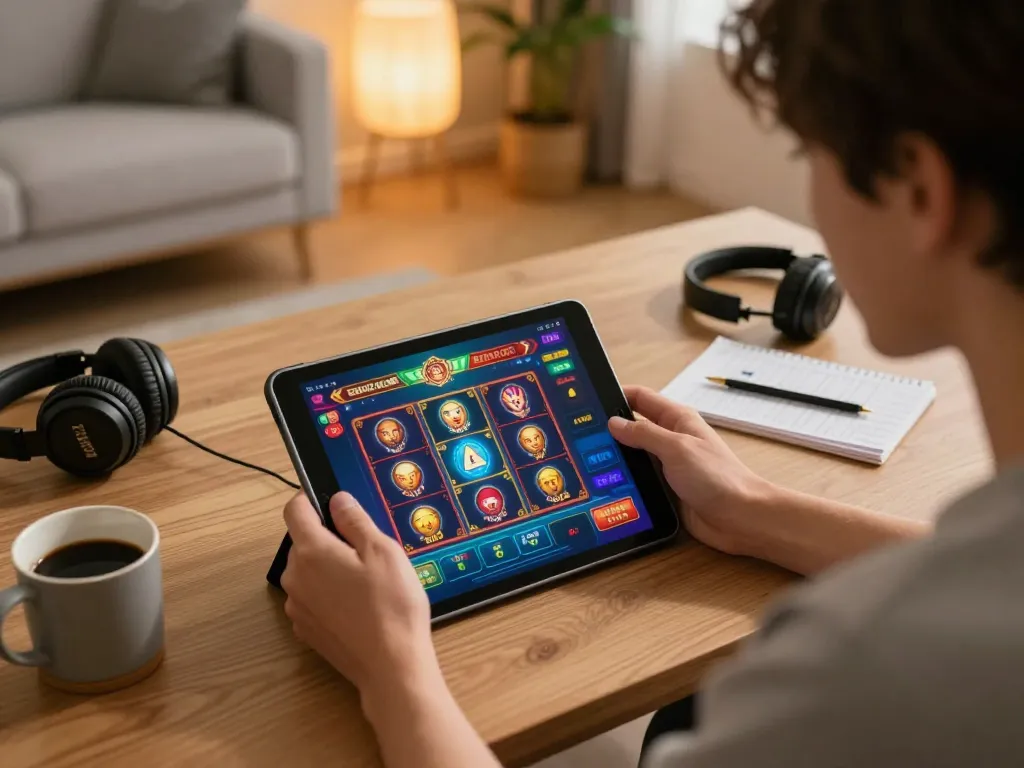 Playing on the slot server kamboja using a tablet in a cozy home setting for online gaming
