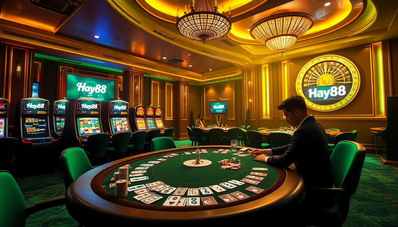 Experience the excitement of Hay88 with vibrant casino gameplay featuring poker chips and roulette.