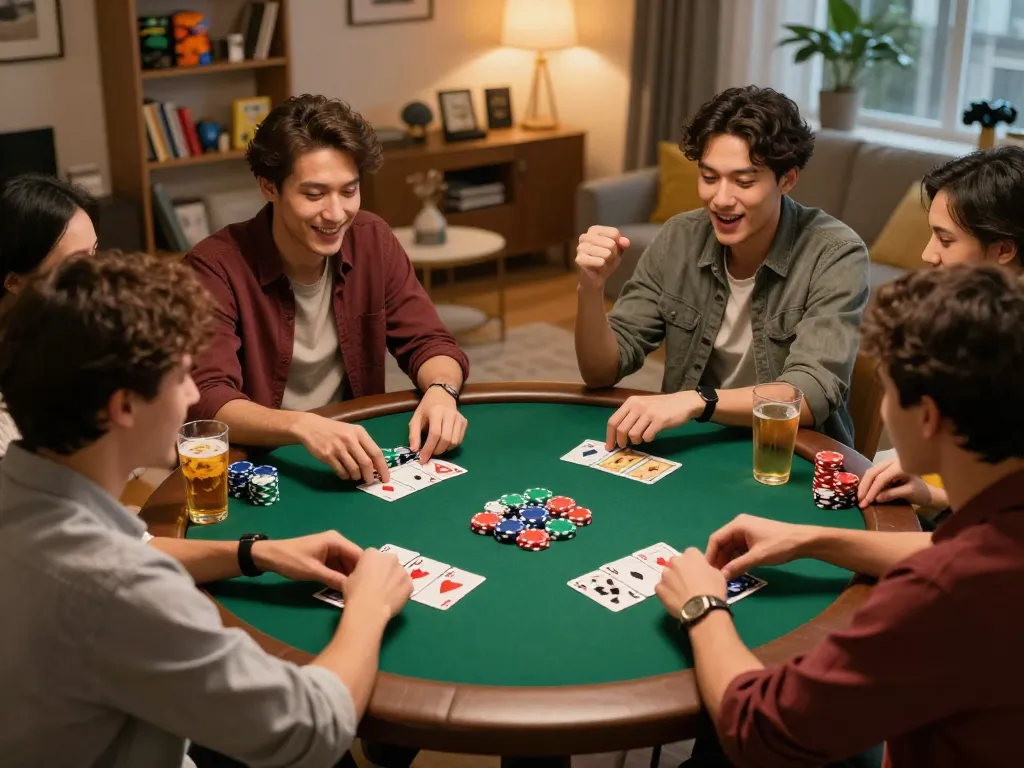 TG88 poker game night with friends enjoying strategic gameplay and snacks around a round table