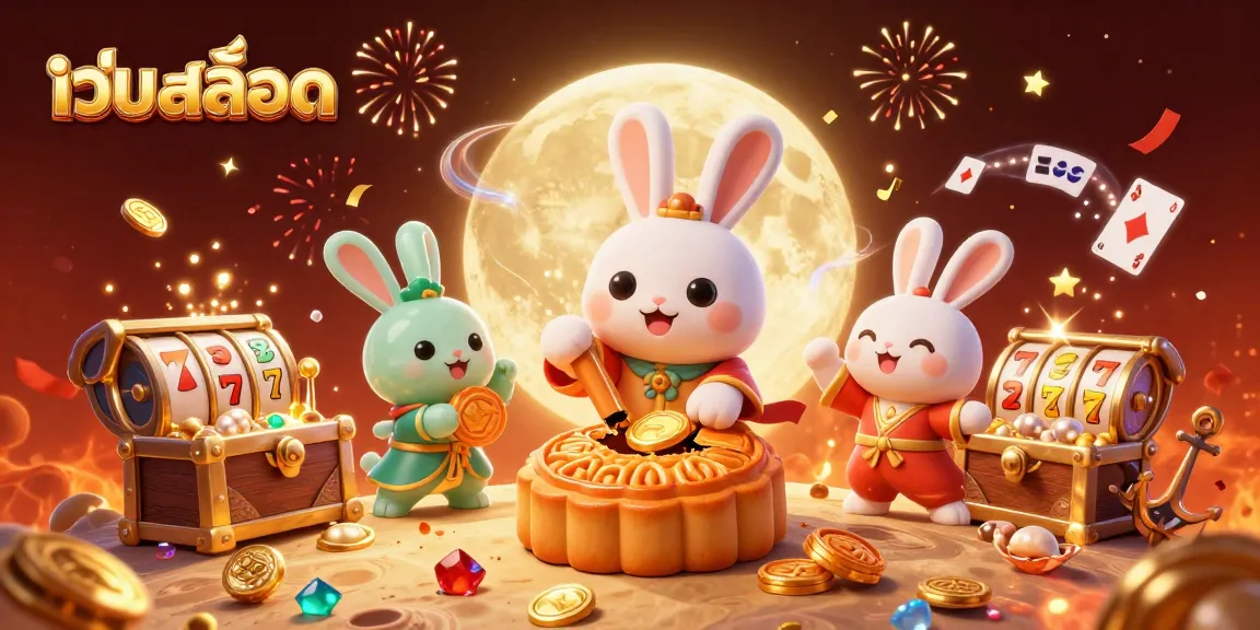 Experience webสล็อต excitement with a vibrant scene featuring moon rabbits and casino elements.