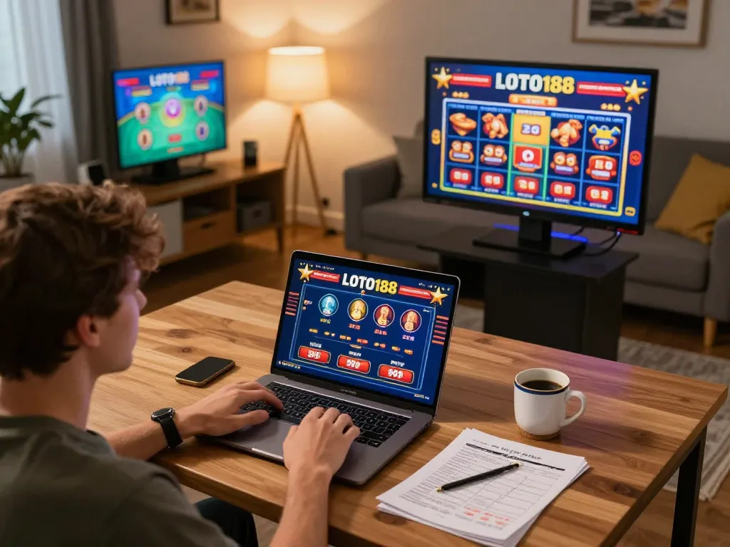 Player enjoying LOTO188 LINK MỚI with streamlined online casino interface and comfortable home setup.