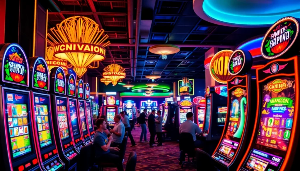 สำรวจคาสิโนด้วยบรรยากาศที่คึกคักและเครื่องสล็อตหลากสี