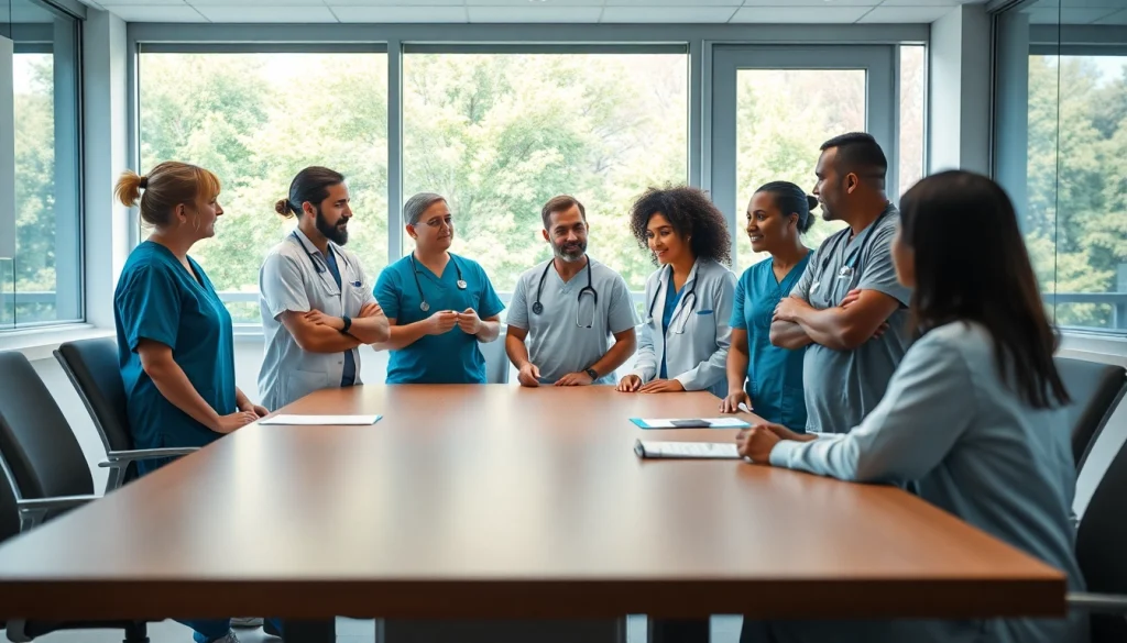 Engaging medical professionals collaborating on Health strategies in a bright conference room.