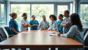 Engaging medical professionals collaborating on Health strategies in a bright conference room.