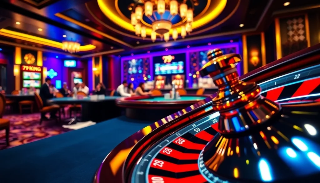 Experience the excitement at 79king casino with poker chips and cards on a vibrant poker table.