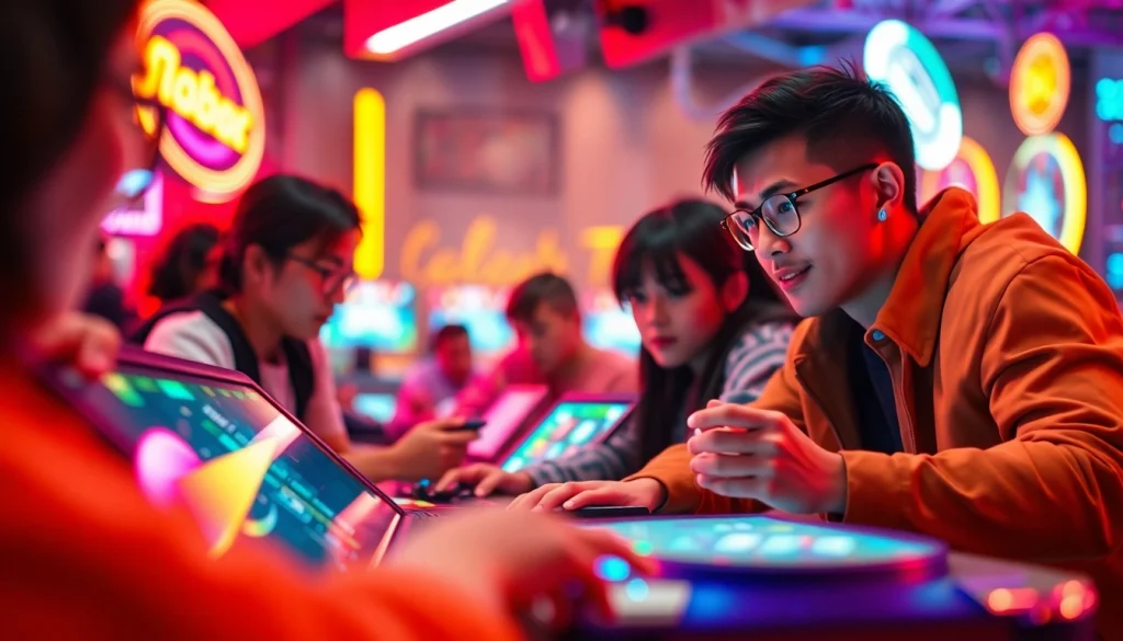 Menampilkan pemain bersemangat menikmati lapak303 game di lingkungan permainan yang dinamis.