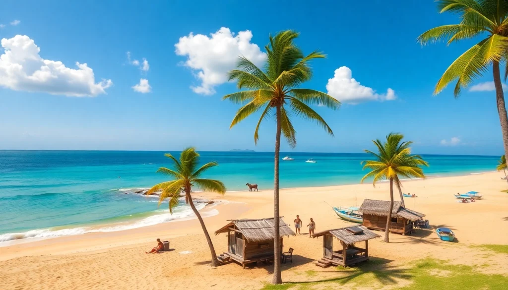 Clima em Paripueira capturado em um dia ensolarado na praia, com águas turquesas e palmeiras.