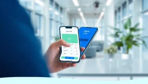 Explore the Yono VIP app interface on a smartphone in a modern office.