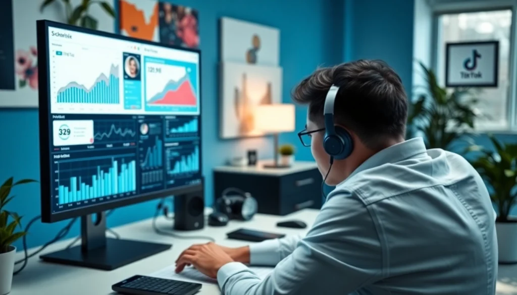Analyze effectiveness with the TikTok SMM panel analytics setup in a professional office.