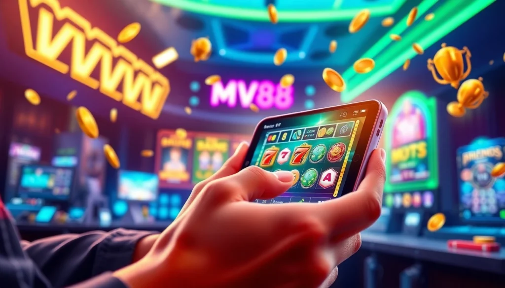 Engage with the MV88 game experience on a sleek smartphone interface showcasing vibrant gaming graphics.
