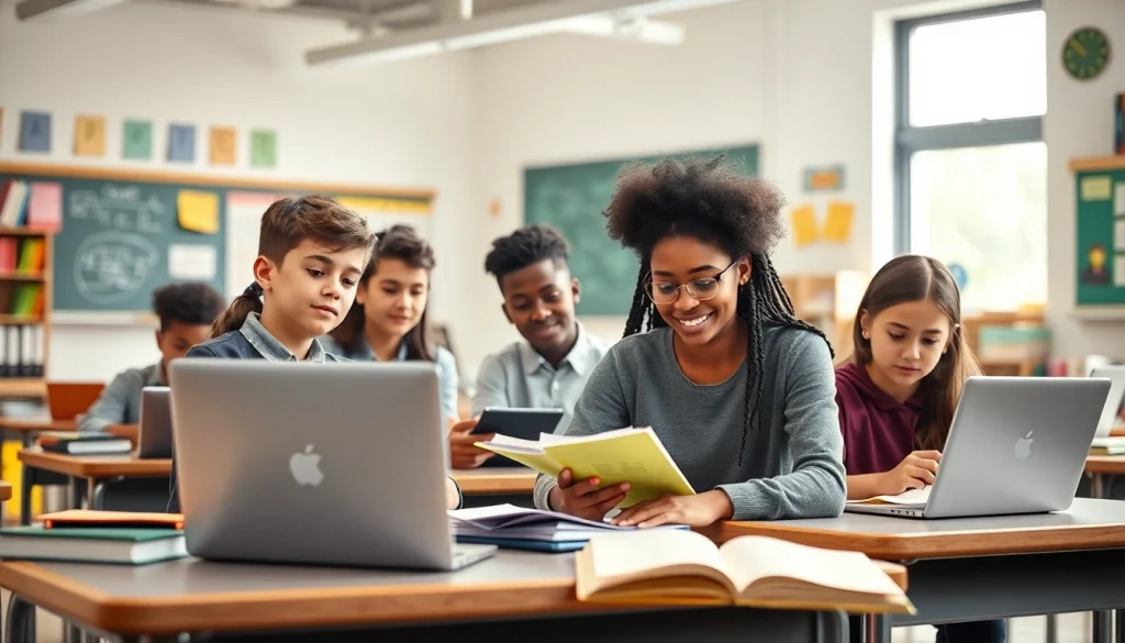 Engaging classroom where Education thrives through diverse student interaction and modern technology.