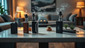 Vapes auf einem eleganten Tisch mit sanften Dampfstrahlen in einem modernen Ambiente.