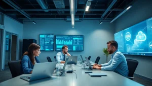 Managed IT Services Tampa professionals collaborating in a modern office setting with technology.