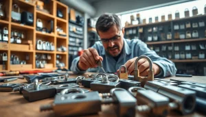 Skillful locksmith demonstrating craftsmanship with locks at https://www.dakenlocks.com.