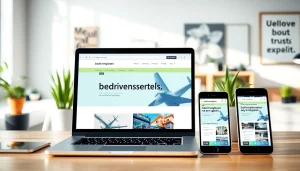 Bezoekers verkennen https://bedrijvengidsen-nederland.nl op diverse apparaten in een moderne werkplek.