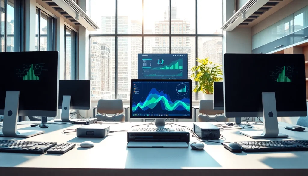 Showcasing Technology in a modern workspace with innovative devices and bright lighting.