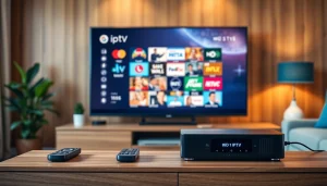 Engaging view of iron tv pro streaming channels on a flat-screen TV in a cozy setting.