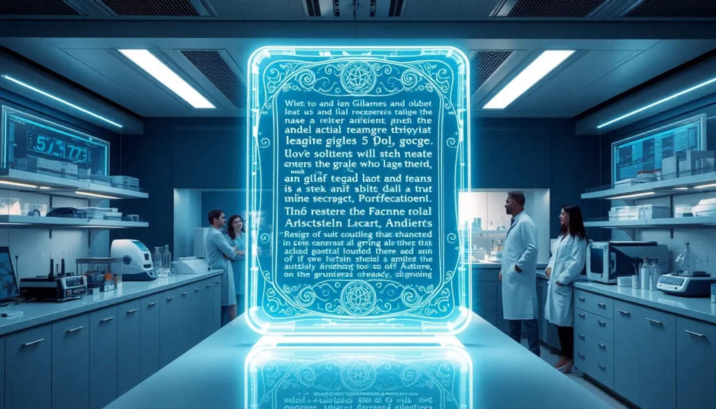 Illustrate the innovative concept of www.trilgameshproject.com with a futuristic laboratory setting.