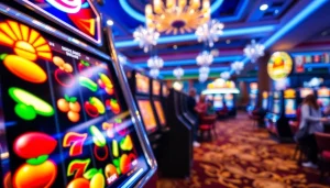 Mainkan slot dengan simbol warna-warni di mesin kasino yang mewah dan meriah.