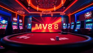 Engaged players enjoying the thrilling MV88 game at a luxurious online casino table.