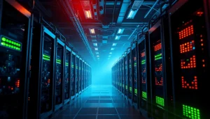 Advanced crypto mining rigs in a modern facility highlighting innovation and technology.