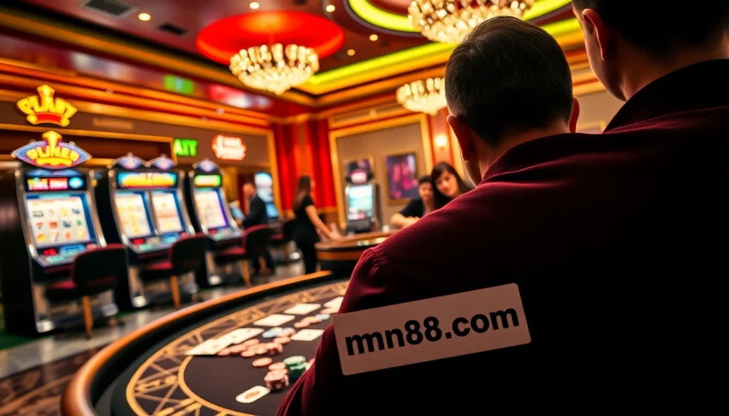 Experience the thrill of poker at mm88.com with vibrant chips and cards in action.