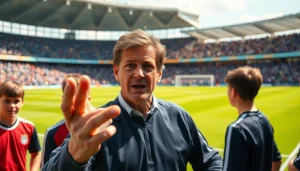 Glenn Hoddle motivating young talents on the field, emphasizing leadership in soccer coaching. https://diknews.co.uk/glenn-hoddle/