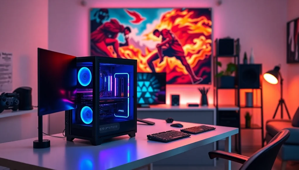 Kooralive highlights an advanced gaming setup showcasing high-tech equipment in a vibrant home office.