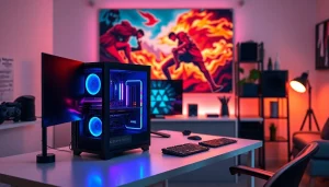 Kooralive highlights an advanced gaming setup showcasing high-tech equipment in a vibrant home office.