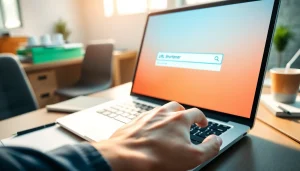 Utilize the best url shortener to make money with a professional laptop setup in a modern workspace.