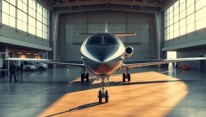 Experience luxury travel with https://flymarquis.com showcasing a stunning private jet in a modern hangar.