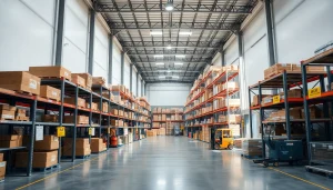Find a warehouse near me featuring an organized layout with efficient shelving and bright lighting.