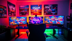 Menampilkan daftar ggsoft game di desktop gaming yang modern dan berwarna-warni.