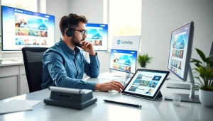 Designs and digital solutions showcased at https://albmaftoh.com, featuring a professional workspace.