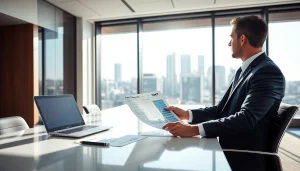 Professional accountant analyzing an SMSF tax return in a modern office