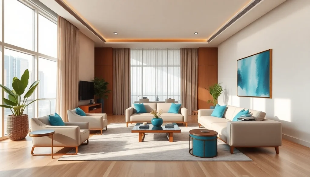 Showcasing elegant interior design dubai with modern furnishings and natural light in a luxurious apartment.